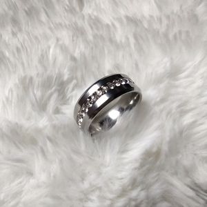 Men's Stainless Steel and Cubic Zirconia Size 9 Wedding Band Ring